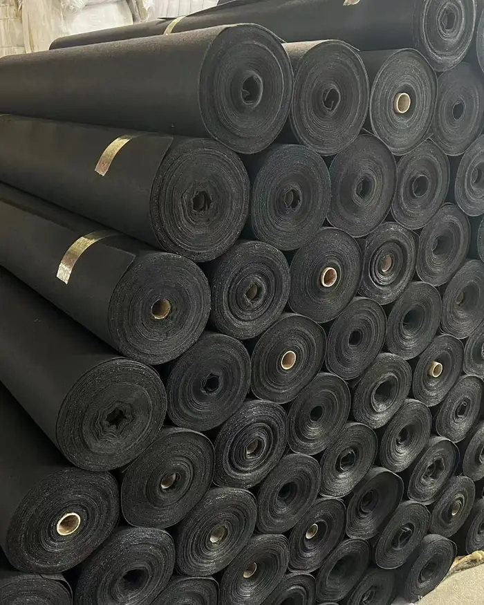 Finished geotextile rolls stacked at the mill