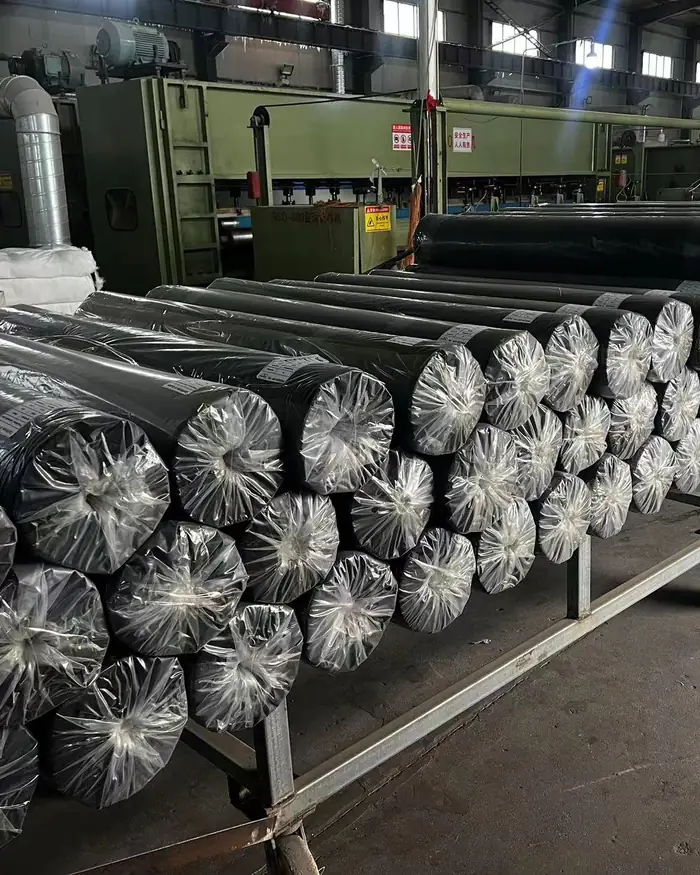 Geotextile rolls individually wrapped before shipping